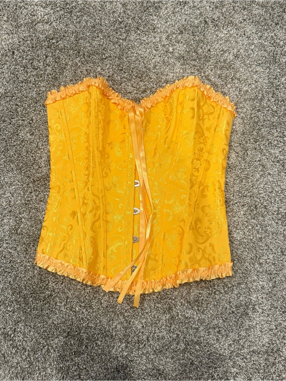SHEIN Yellow Brocade Ruffle Trim Corset Top